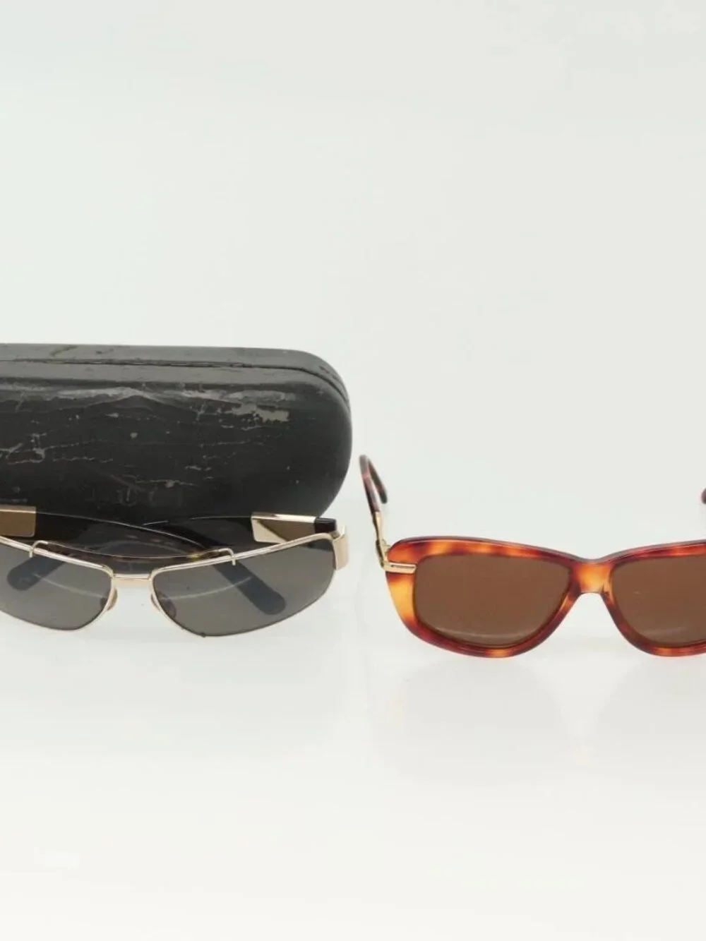 GUCCI Sunglasses Plastic Metal 2 Set Brown Black Auth bs29266